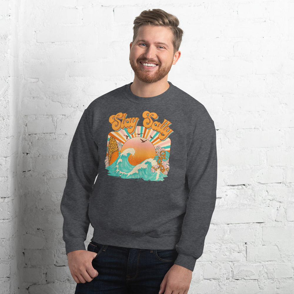 Custom Stay Salty Leopard Surf Retro Graphic Unisex Sweatshirt