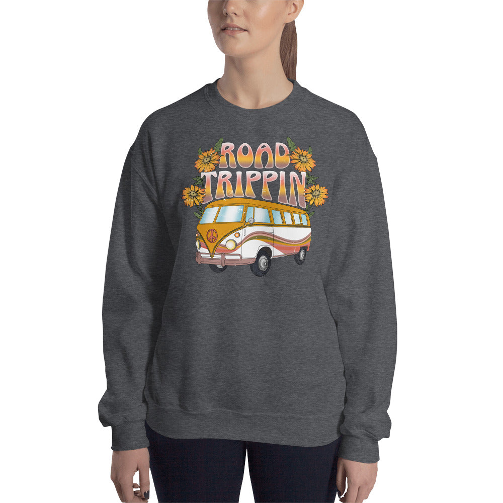 Custom Road Trippin Volkswagon Bus Peace Hippie Retro Graphic Unisex Sweatshirt