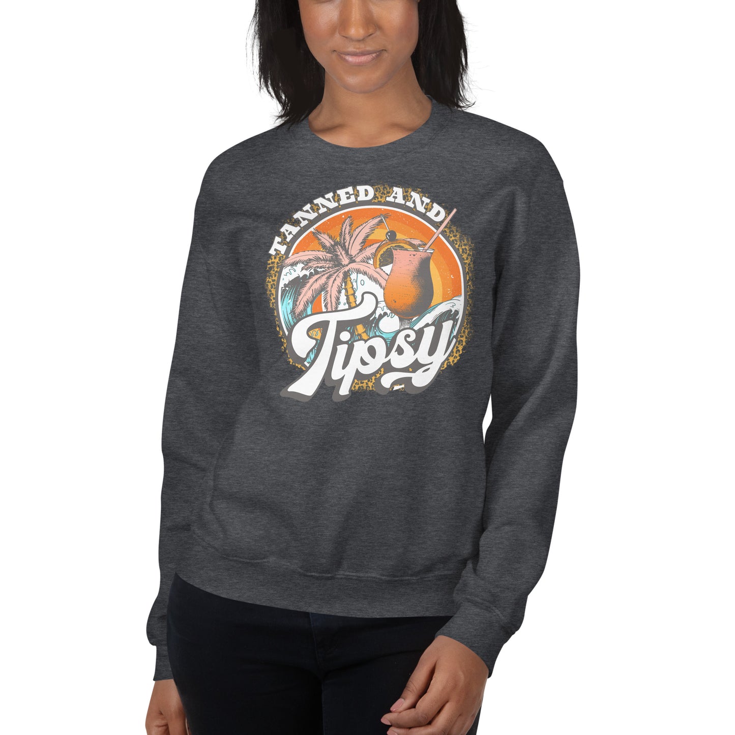 Custom Tanned and Tipsy Tropical Leopard Retro Graphic Unisex Sweatshirt