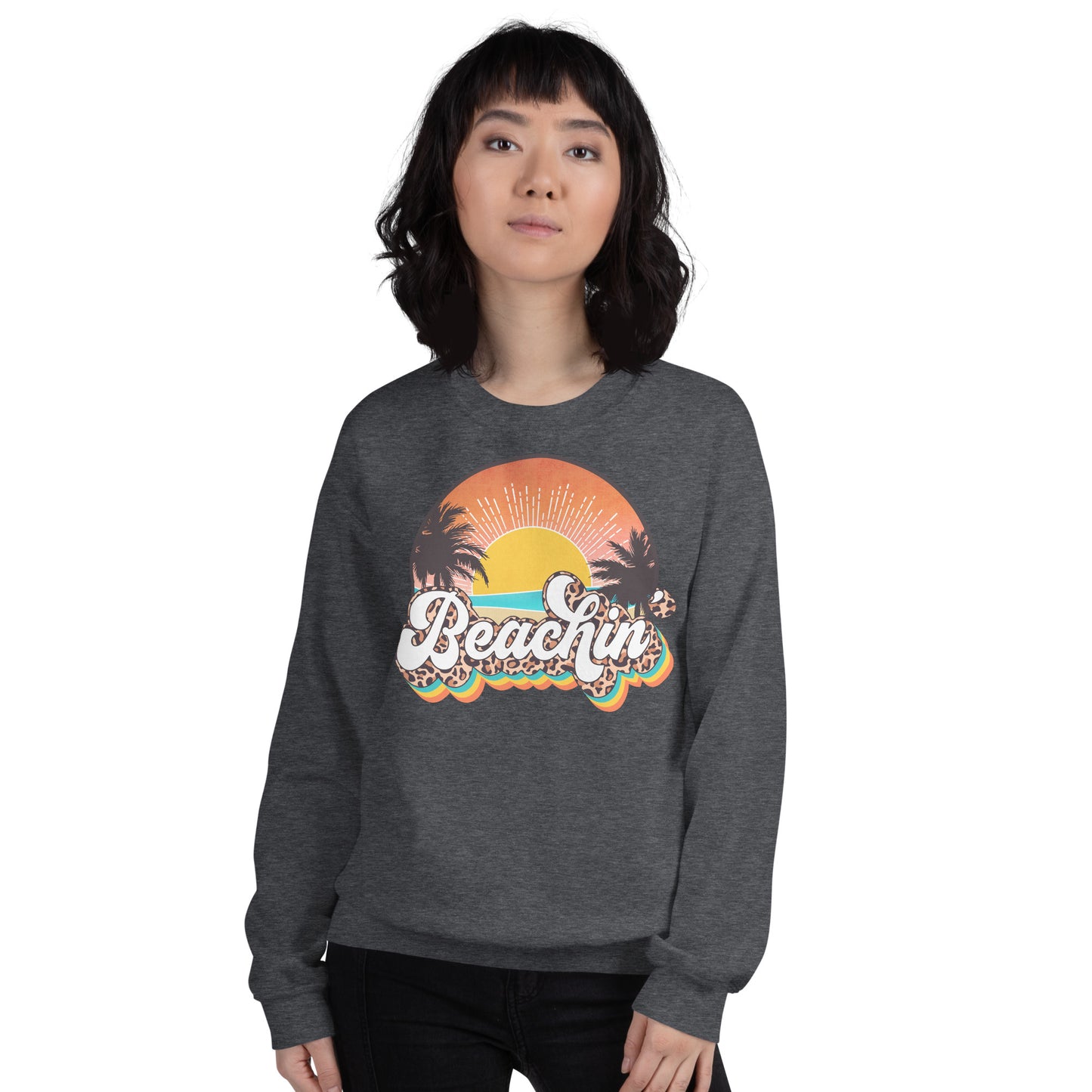 Custom Beachin' Tropical Leopard Retro Graphic Unisex Sweatshirt