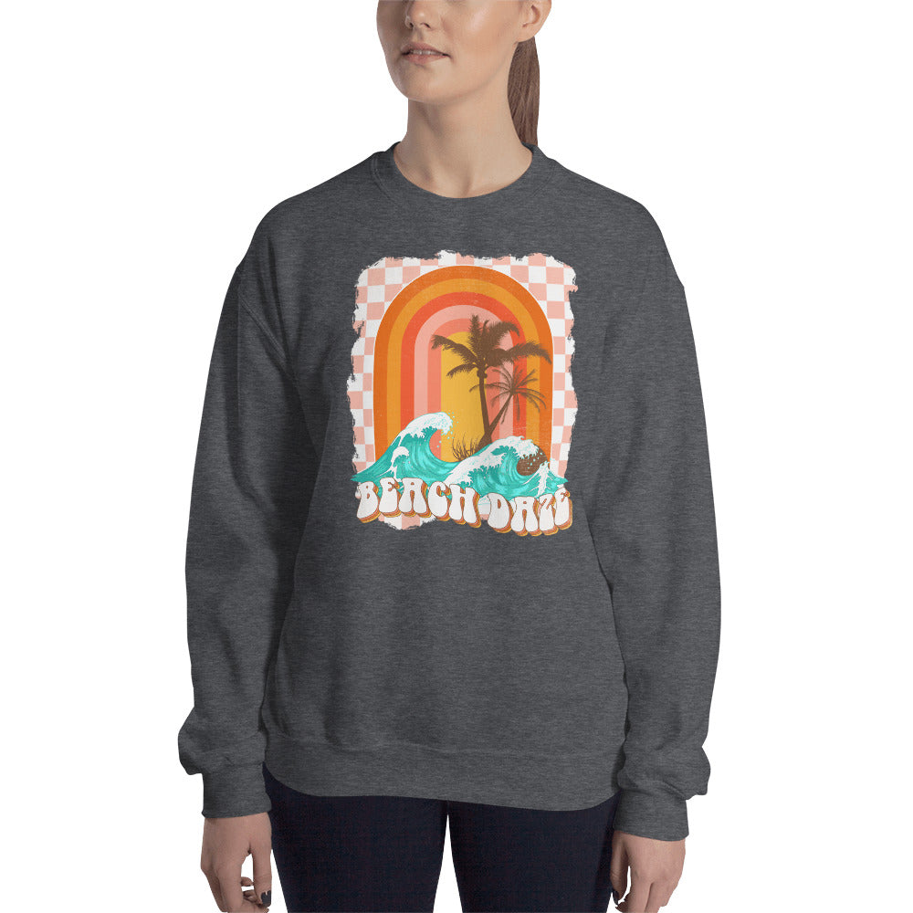 Custom Beach Daze Checkered Tropical Retro Graphic Unisex Sweatshirt