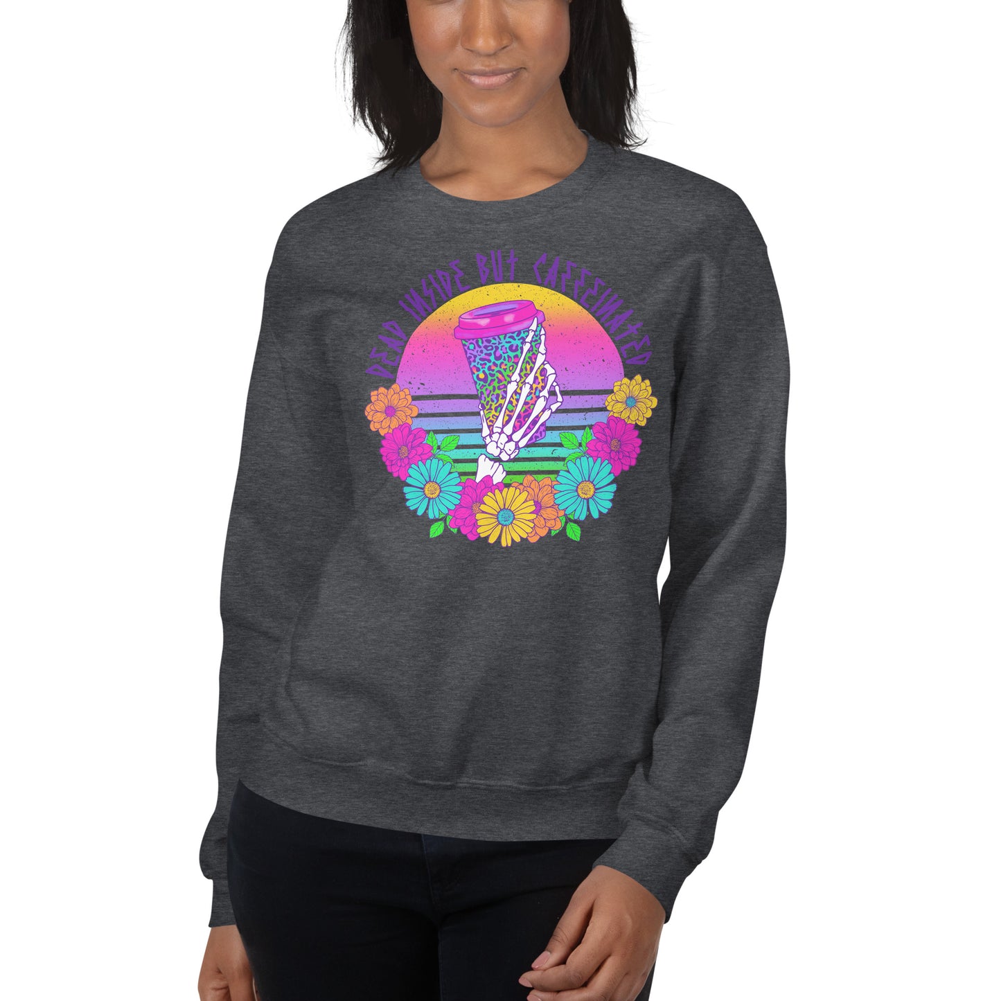 Custom Dead Inside But Caffeinated Floral Leopard Retro Graphic Unisex Sweatshirt