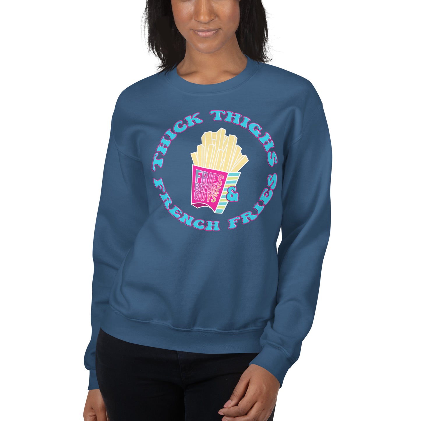 Custom Thick Thighs and French Fries Retro Graphic Unisex Sweatshirt