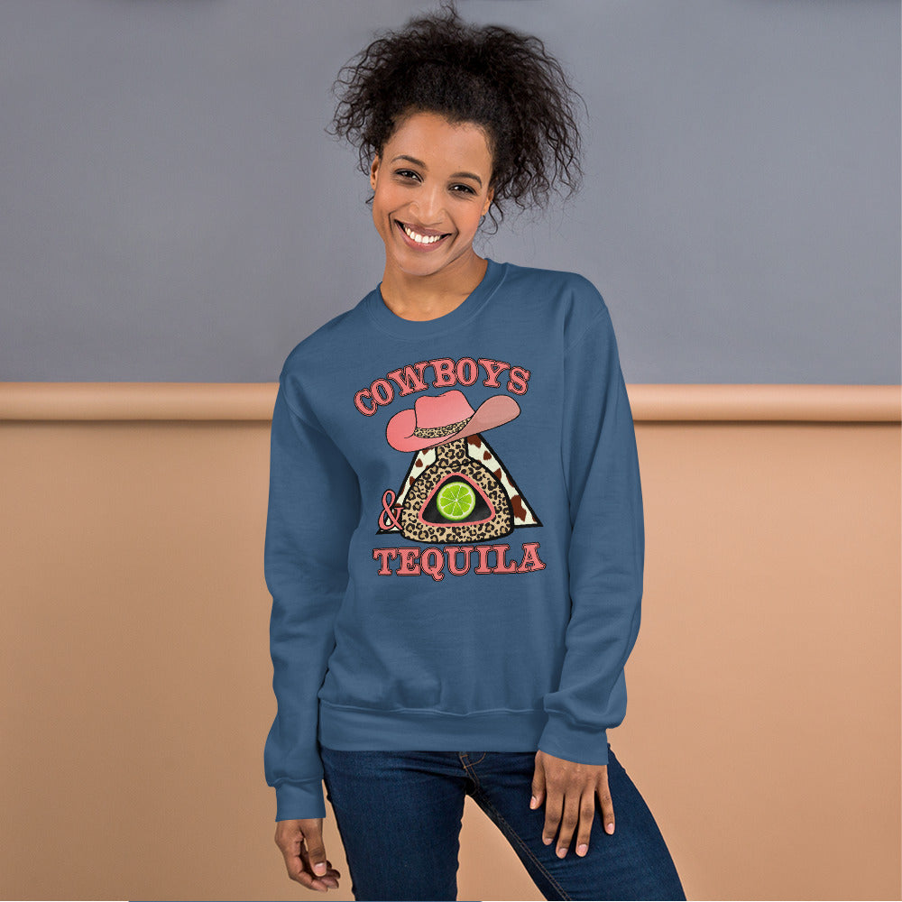 Custom Cowboys And Tequila Leopard Cow Print Retro Graphic Unisex Sweatshirt