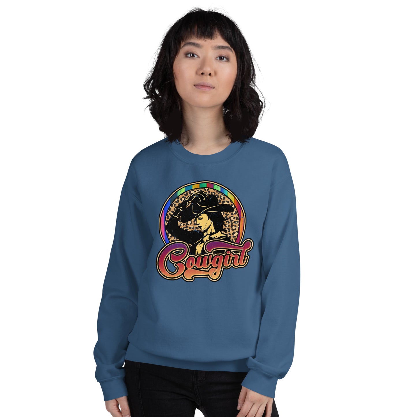 Custom Vintage Cowgirl Leopard Western Retro Graphic Unisex Sweatshirt