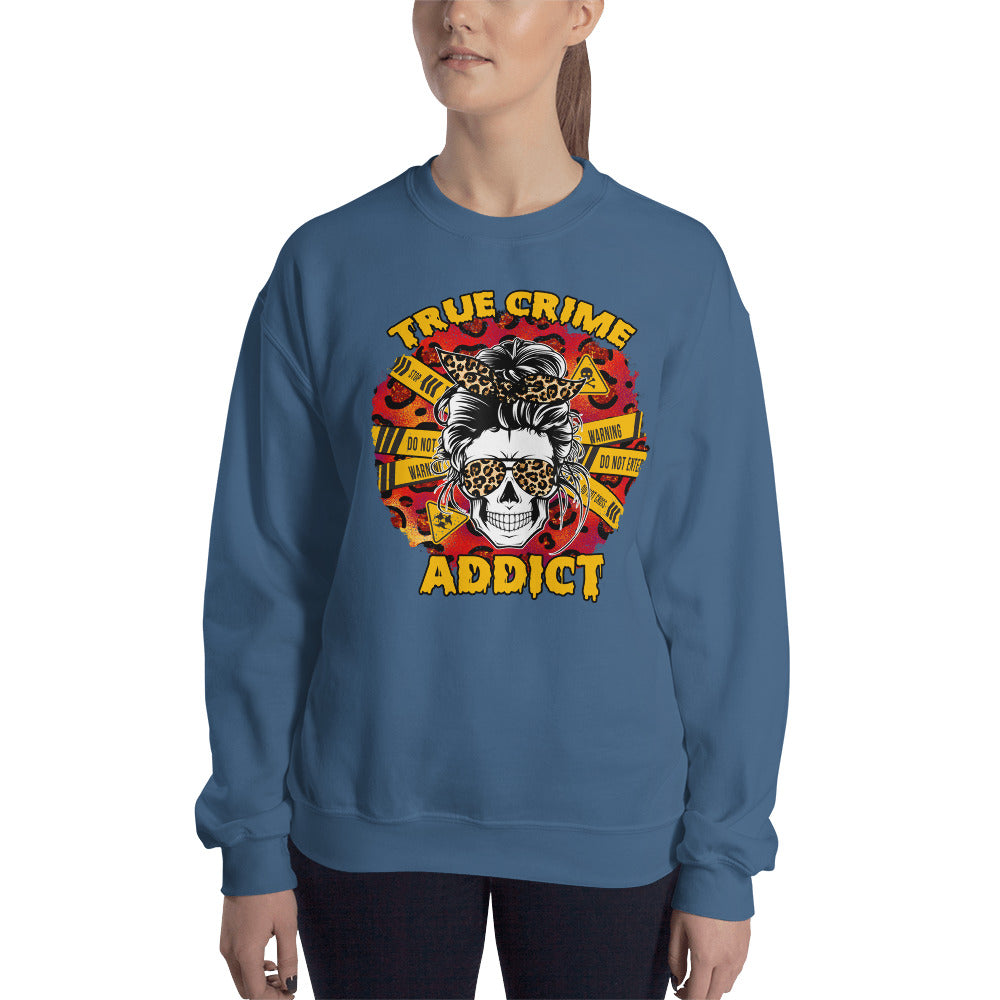 Custom True Crime Addict Skull Retro Graphic Unisex Sweatshirt