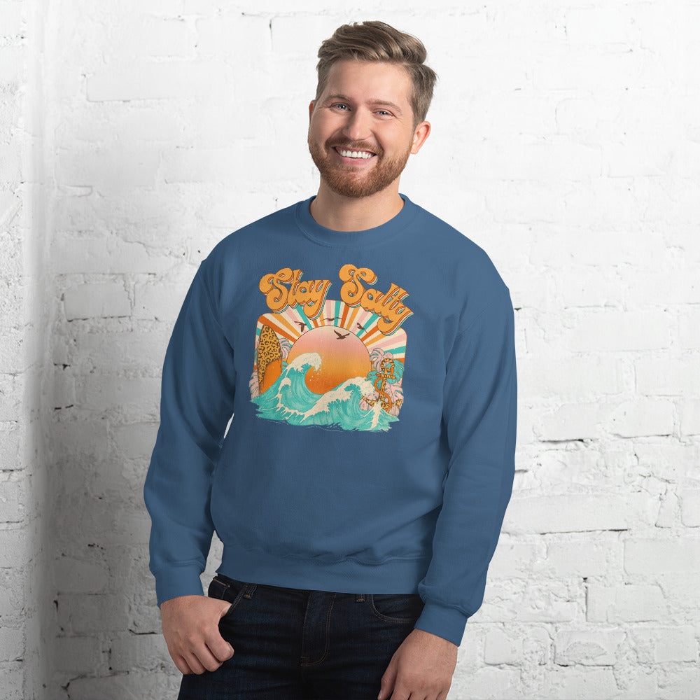 Custom Stay Salty Leopard Surf Retro Graphic Unisex Sweatshirt