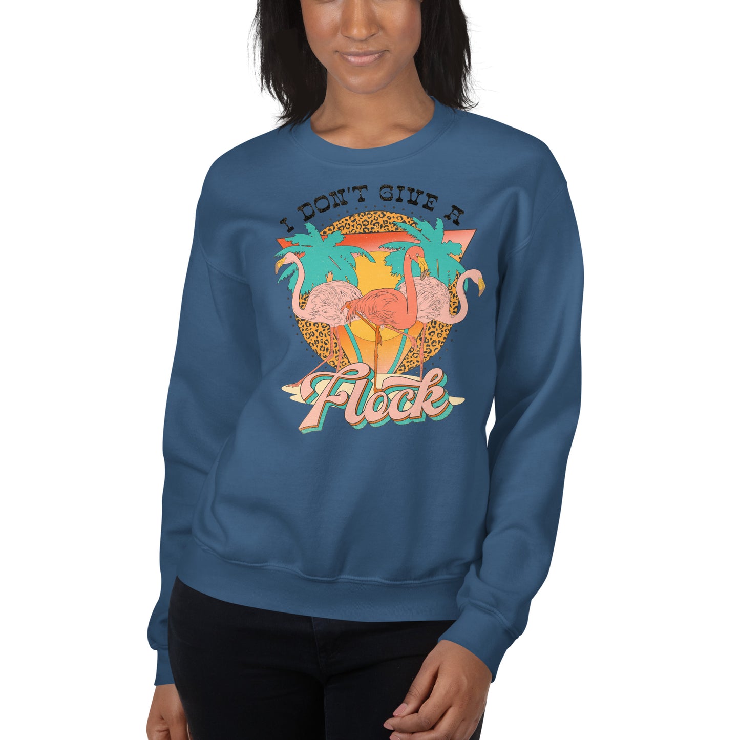 Custom I Don't Give A Flock Flamingo Retro Graphic Unisex Sweatshirt