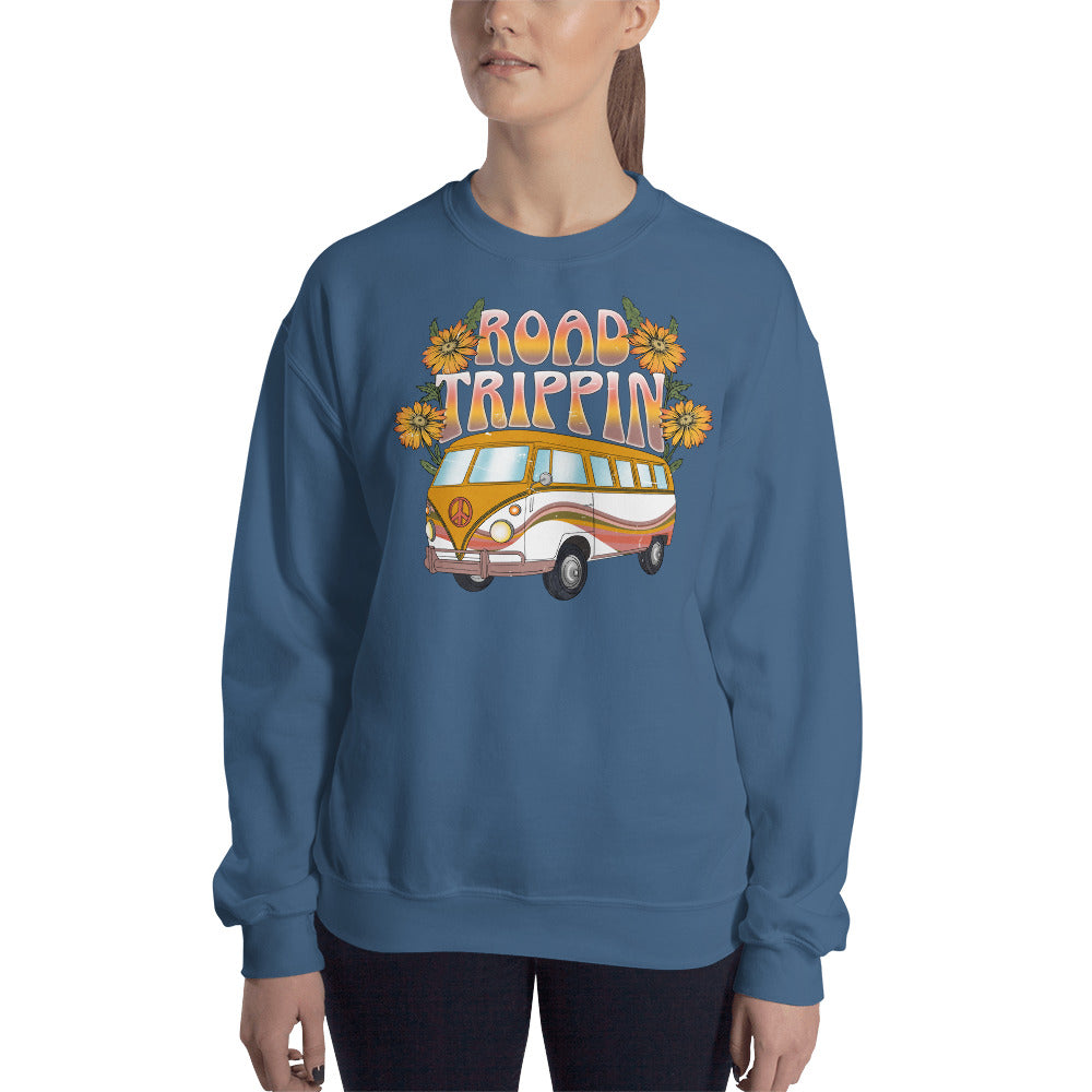 Custom Road Trippin Volkswagon Bus Peace Hippie Retro Graphic Unisex Sweatshirt