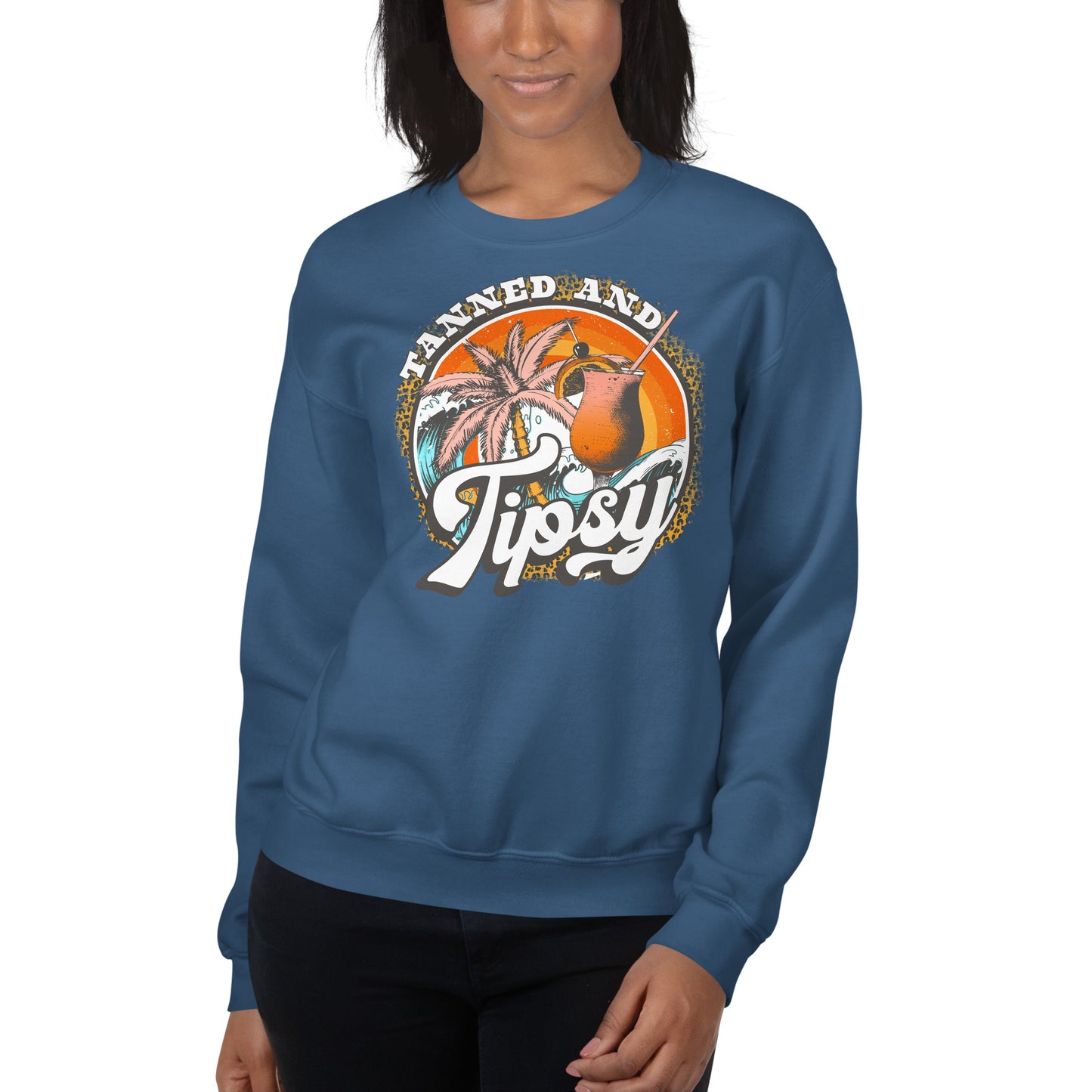 Custom Tanned and Tipsy Tropical Leopard Retro Graphic Unisex Sweatshirt