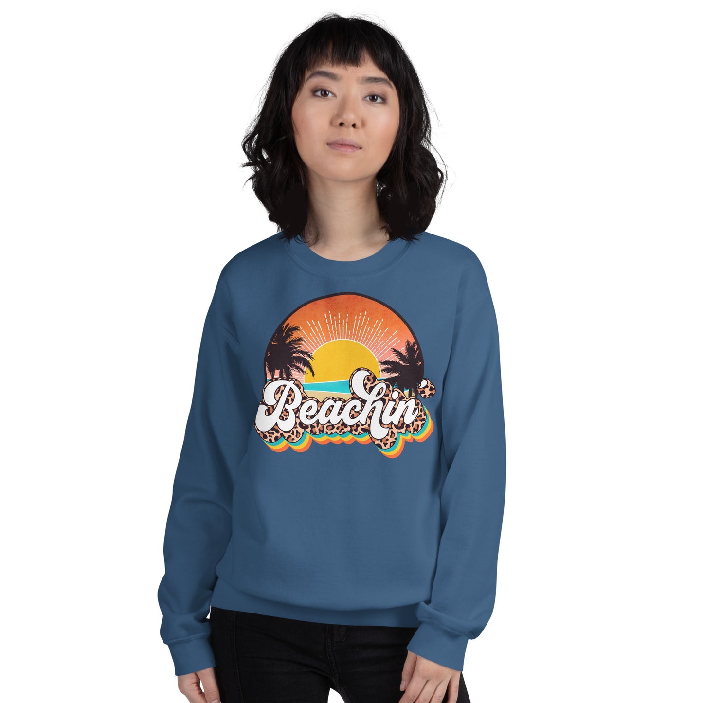 Custom Beachin' Tropical Leopard Retro Graphic Unisex Sweatshirt