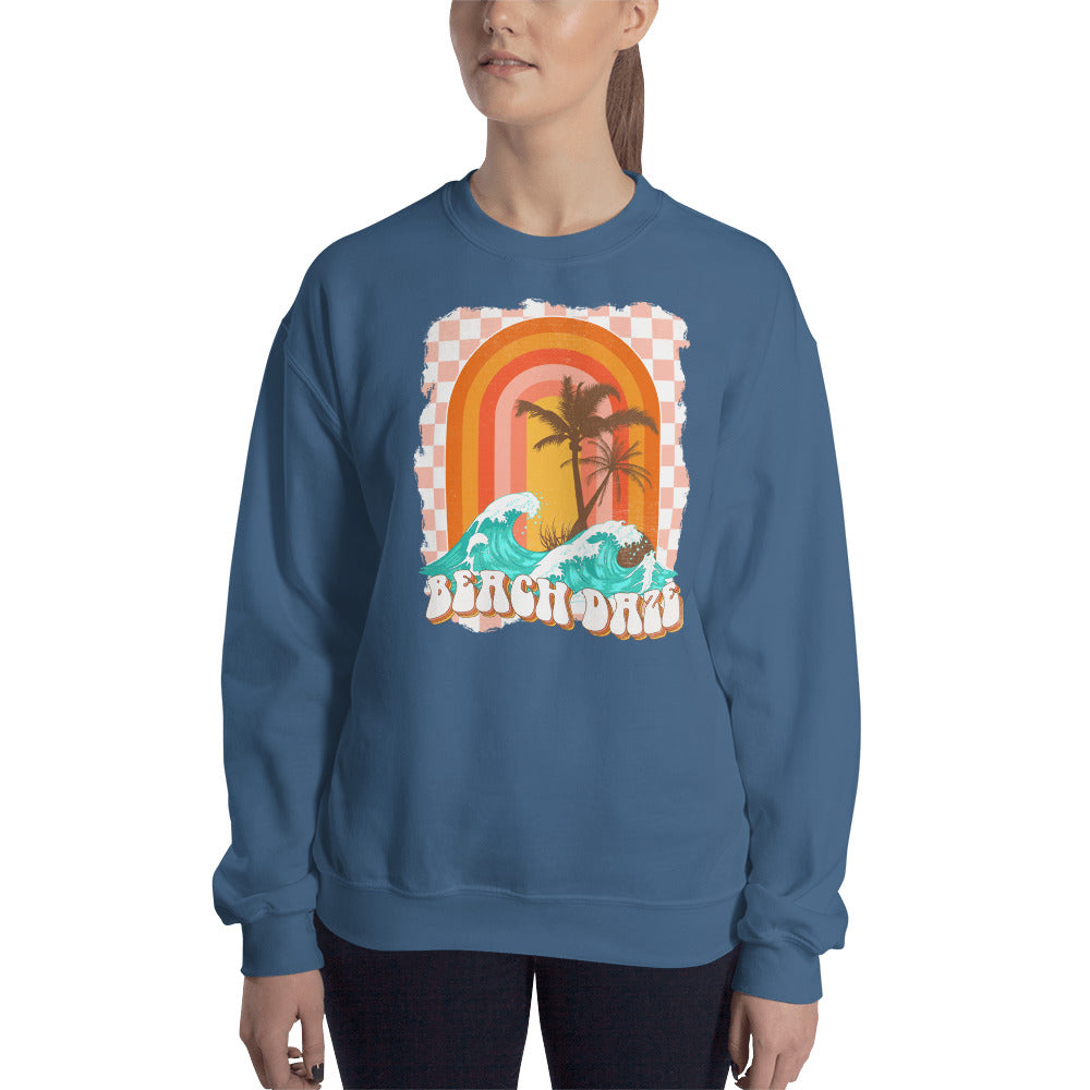 Custom Beach Daze Checkered Tropical Retro Graphic Unisex Sweatshirt