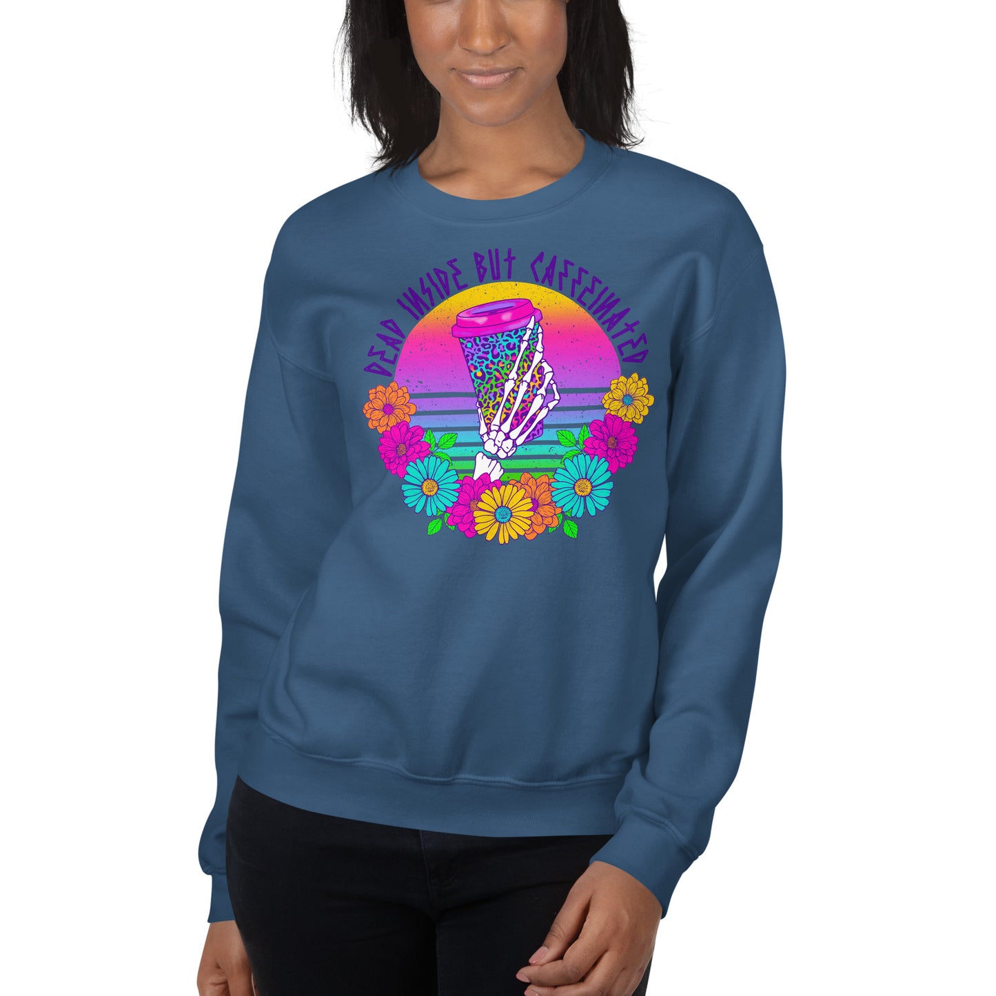 Custom Dead Inside But Caffeinated Floral Leopard Retro Graphic Unisex Sweatshirt