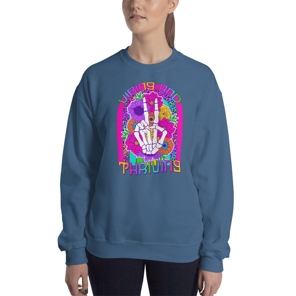 Custom Vibing and Thriving Skeleton Retro Graphic Unisex Sweatshirt
