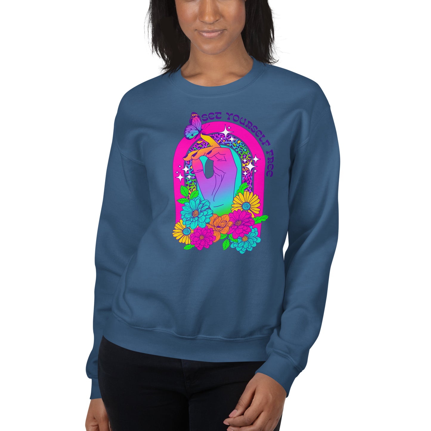 Custom Set Yourself Free Butterfly Retro Graphic Unisex Sweatshirt