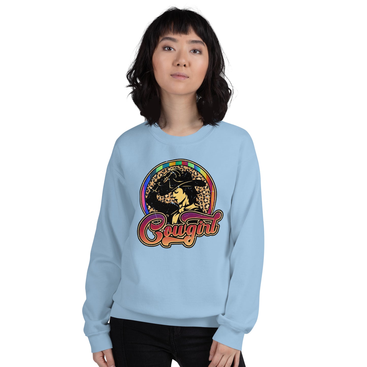 Custom Vintage Cowgirl Leopard Western Retro Graphic Unisex Sweatshirt