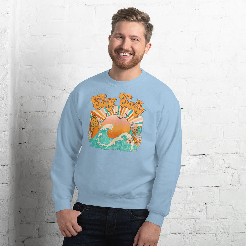 Custom Stay Salty Leopard Surf Retro Graphic Unisex Sweatshirt