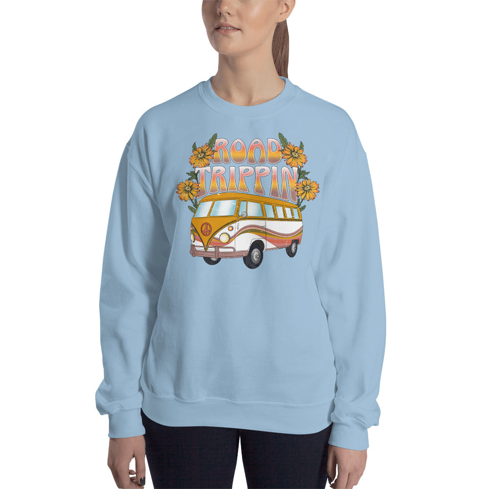 Custom Road Trippin Volkswagon Bus Peace Hippie Retro Graphic Unisex Sweatshirt