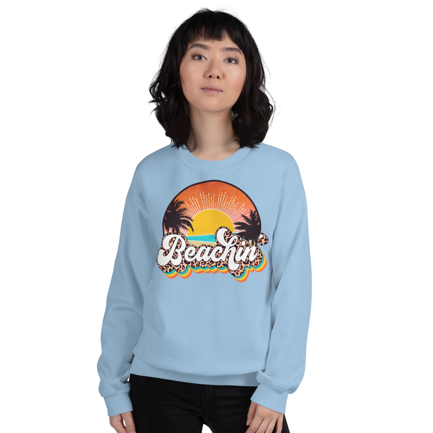 Custom Beachin' Tropical Leopard Retro Graphic Unisex Sweatshirt