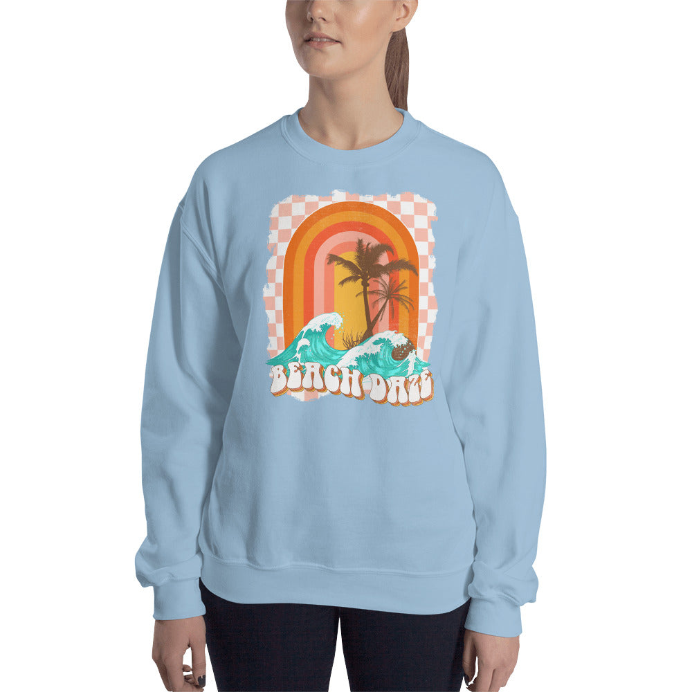 Custom Beach Daze Checkered Tropical Retro Graphic Unisex Sweatshirt