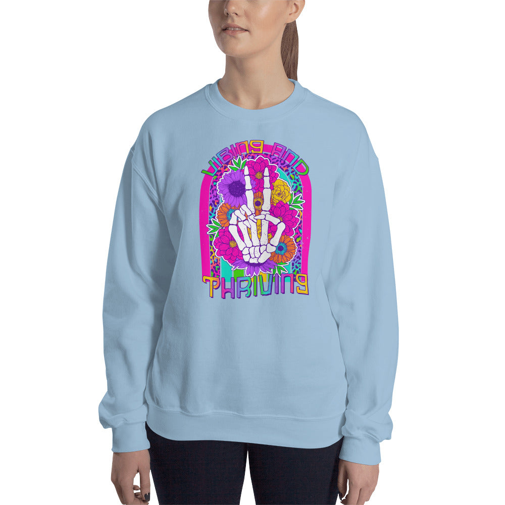 Custom Vibing and Thriving Skeleton Retro Graphic Unisex Sweatshirt