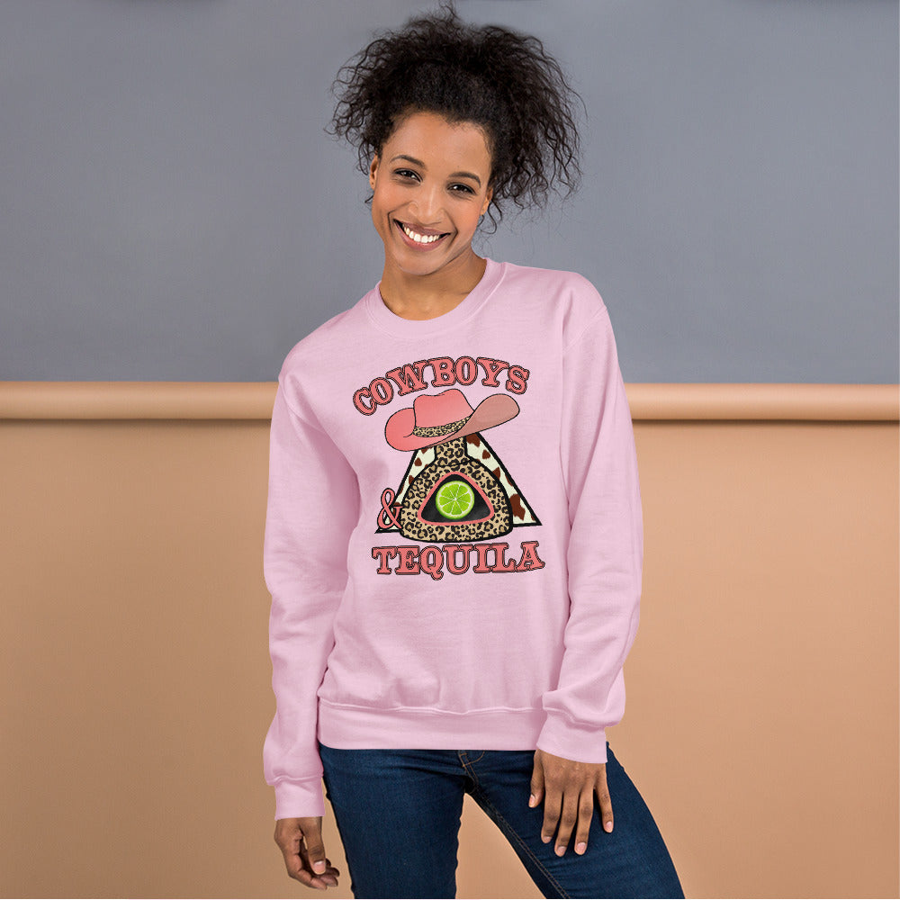 Custom Cowboys And Tequila Leopard Cow Print Retro Graphic Unisex Sweatshirt