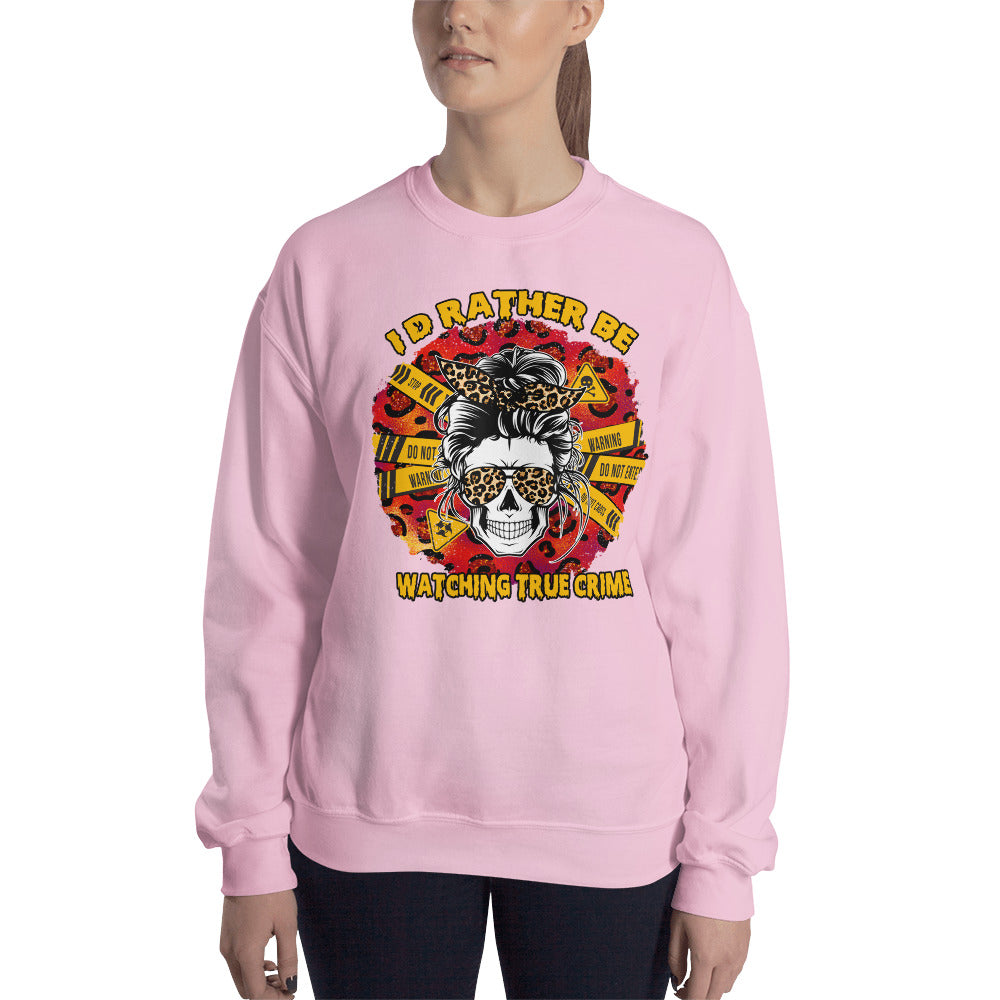 Custom I'd Rather Be Watching True Crime Skull Retro Graphic Unisex Sweatshirt