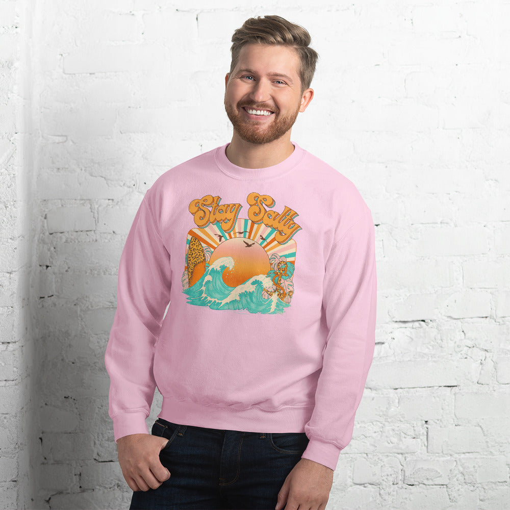 Custom Stay Salty Leopard Surf Retro Graphic Unisex Sweatshirt
