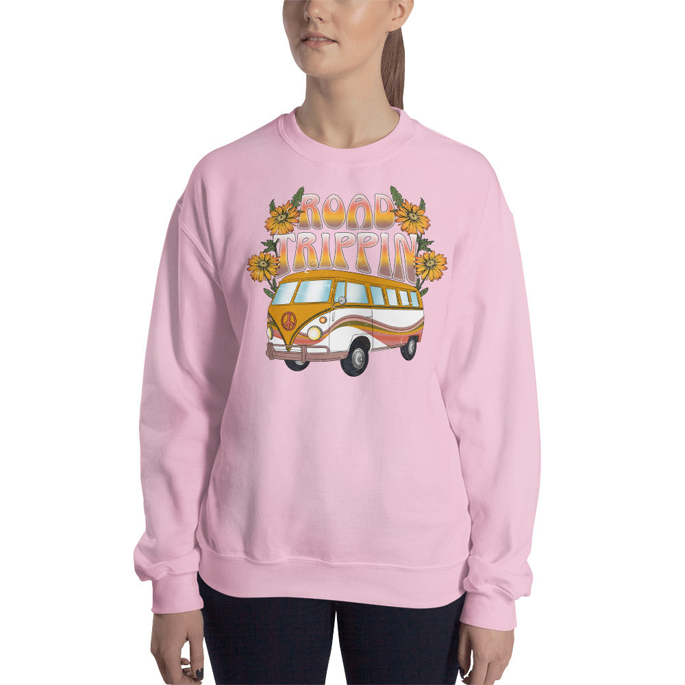 Custom Road Trippin Volkswagon Bus Peace Hippie Retro Graphic Unisex Sweatshirt