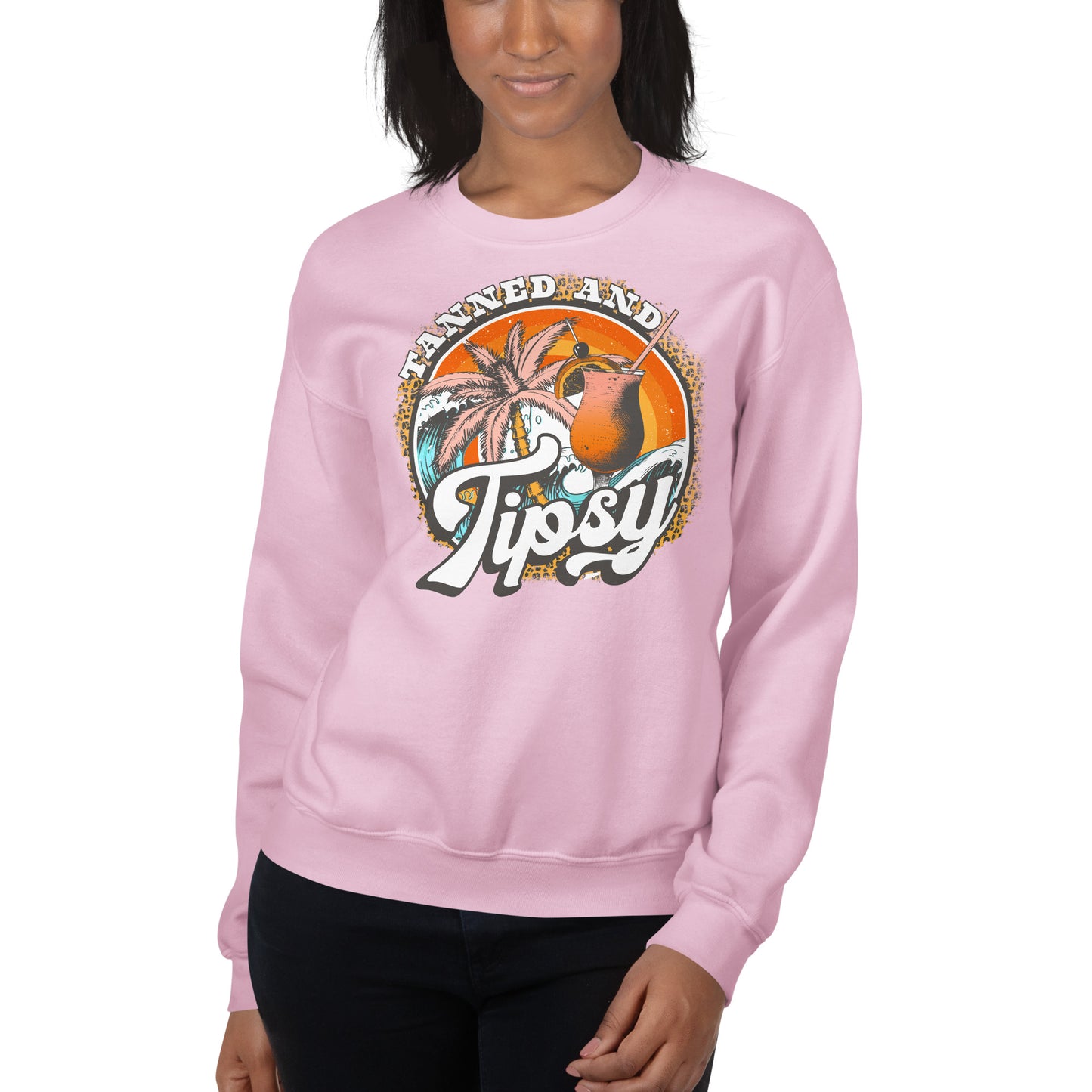 Custom Tanned and Tipsy Tropical Leopard Retro Graphic Unisex Sweatshirt
