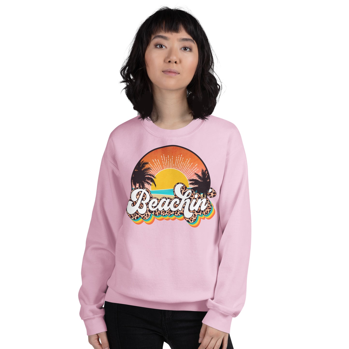 Custom Beachin' Tropical Leopard Retro Graphic Unisex Sweatshirt
