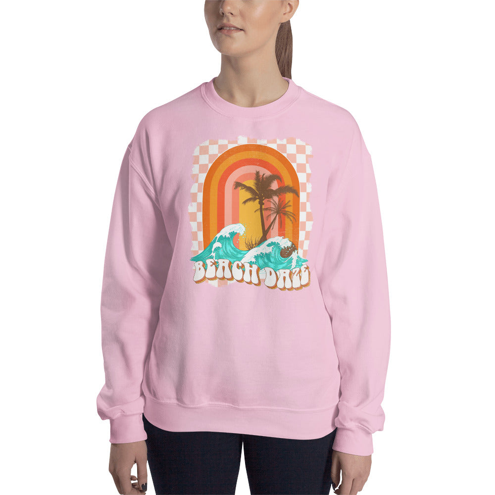 Custom Beach Daze Checkered Tropical Retro Graphic Unisex Sweatshirt