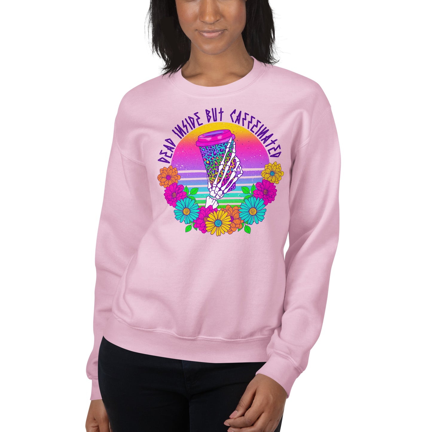 Custom Dead Inside But Caffeinated Floral Leopard Retro Graphic Unisex Sweatshirt