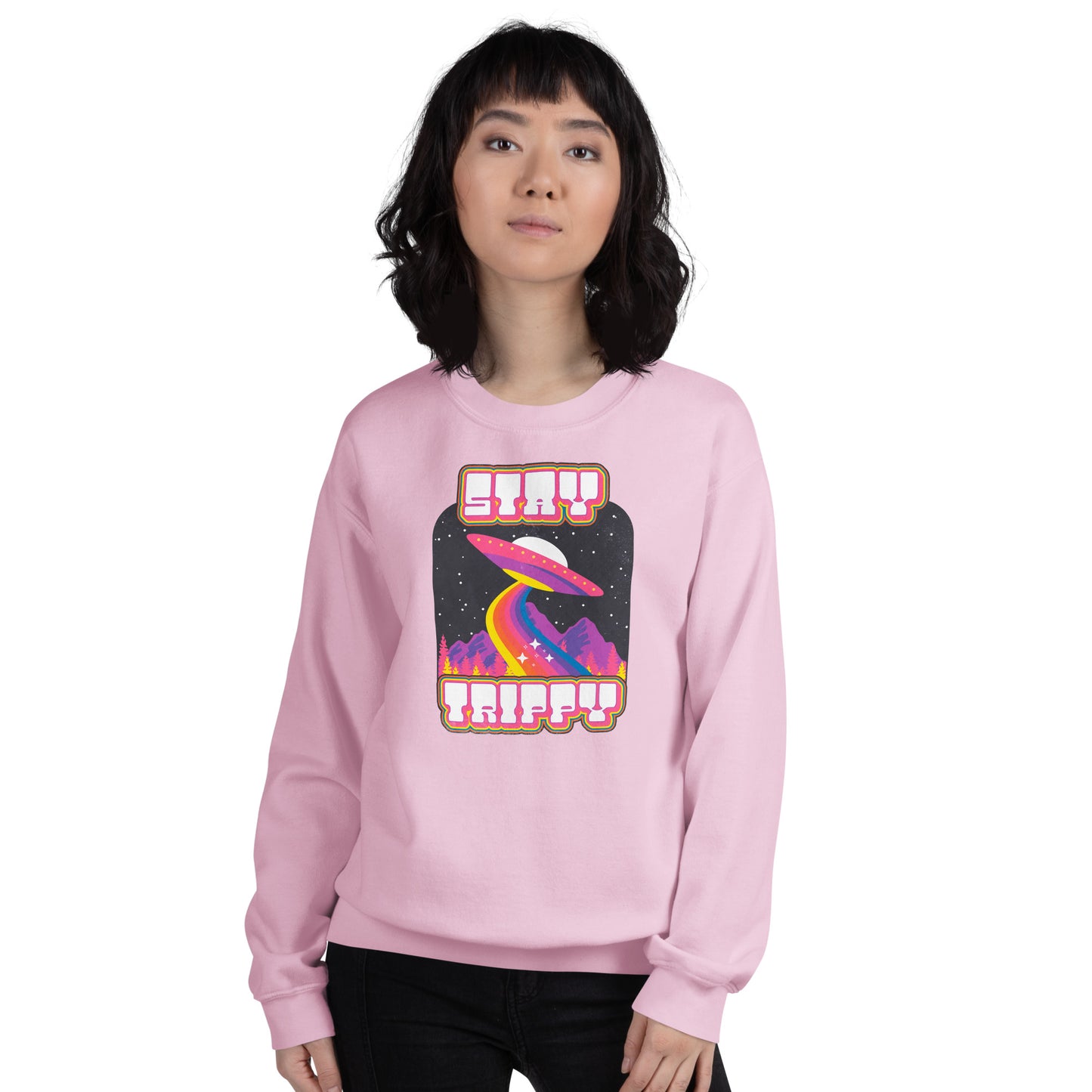 Custom Stay Trippy Space Alien Retro Graphic Unisex Sweatshirt