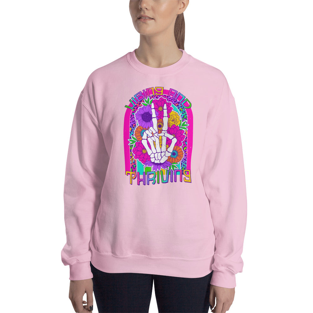 Custom Vibing and Thriving Skeleton Retro Graphic Unisex Sweatshirt