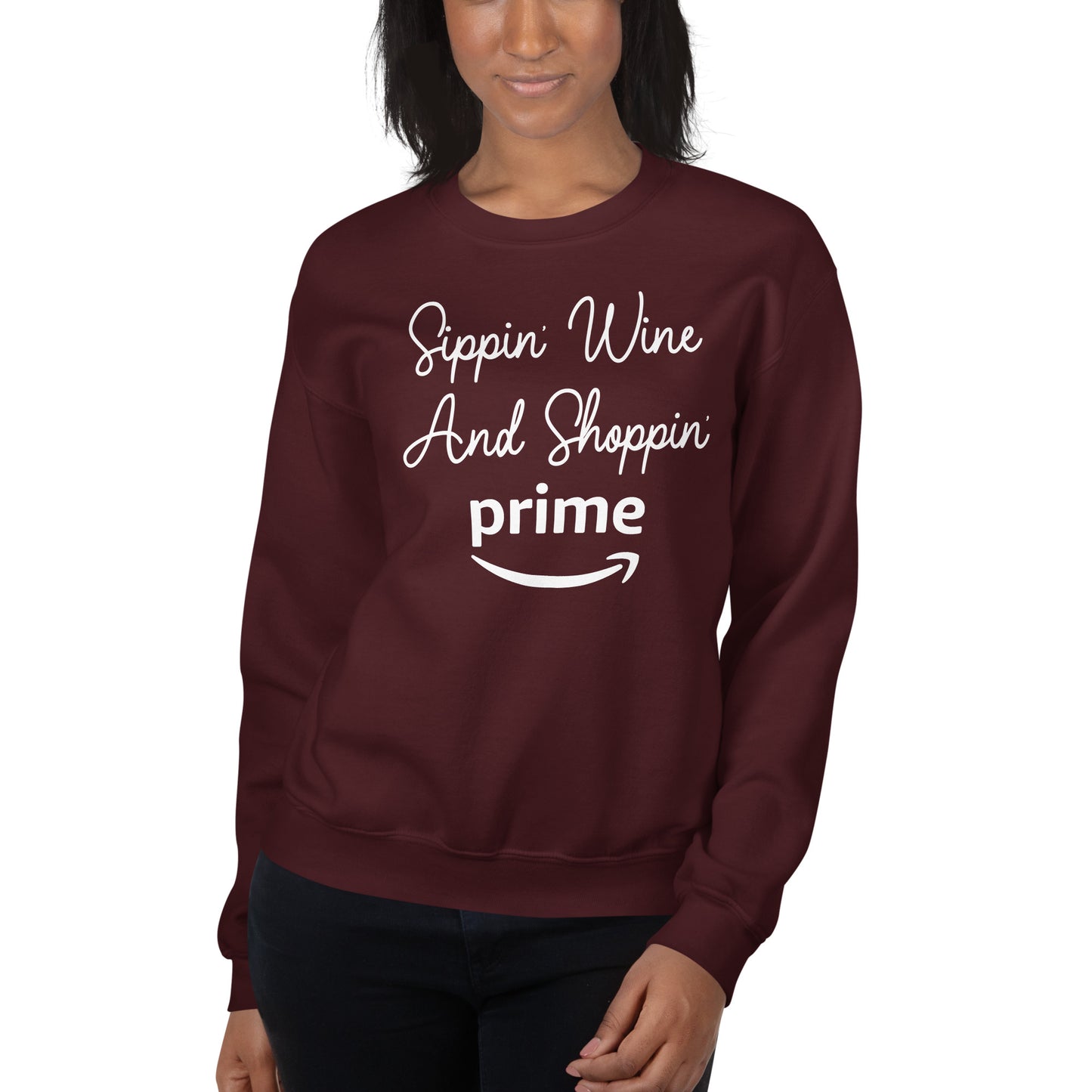 Custom Sippin' Wine And Shoppin' Prime Retro Graphic Unisex Sweatshirt