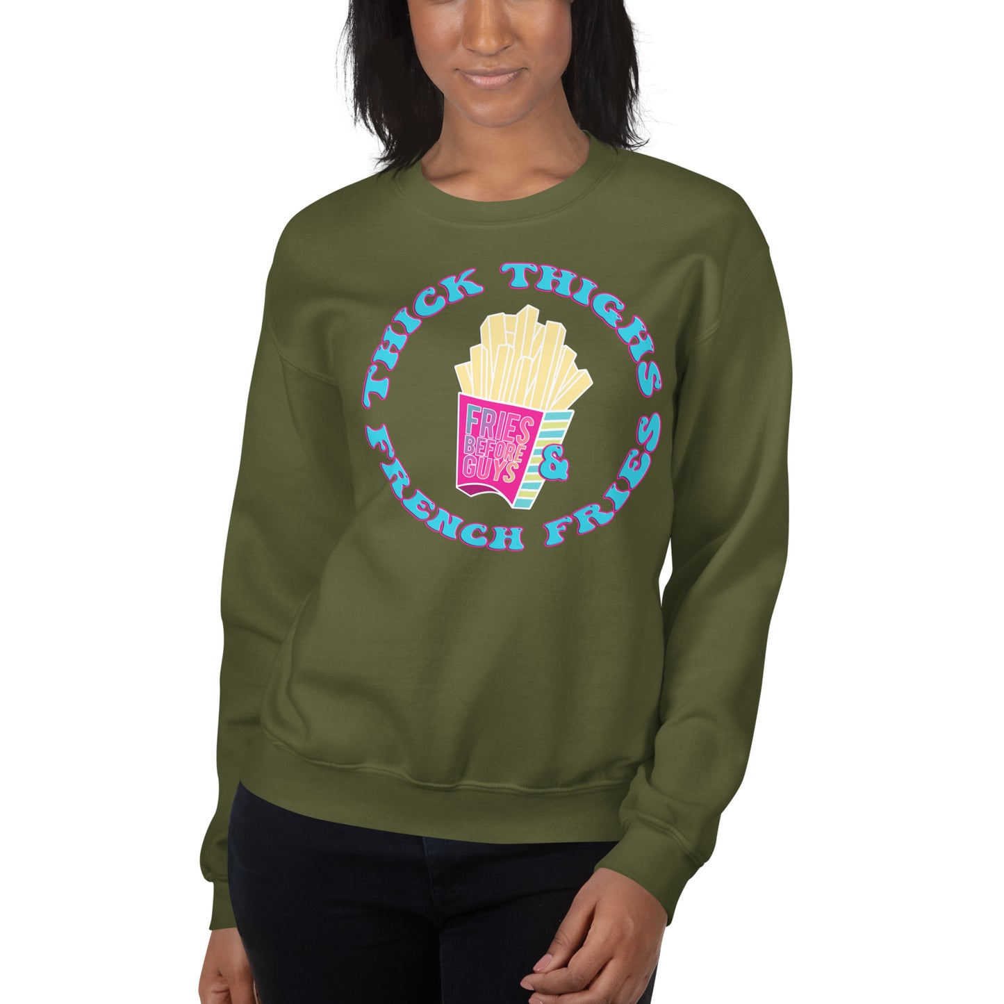 Custom Thick Thighs and French Fries Retro Graphic Unisex Sweatshirt
