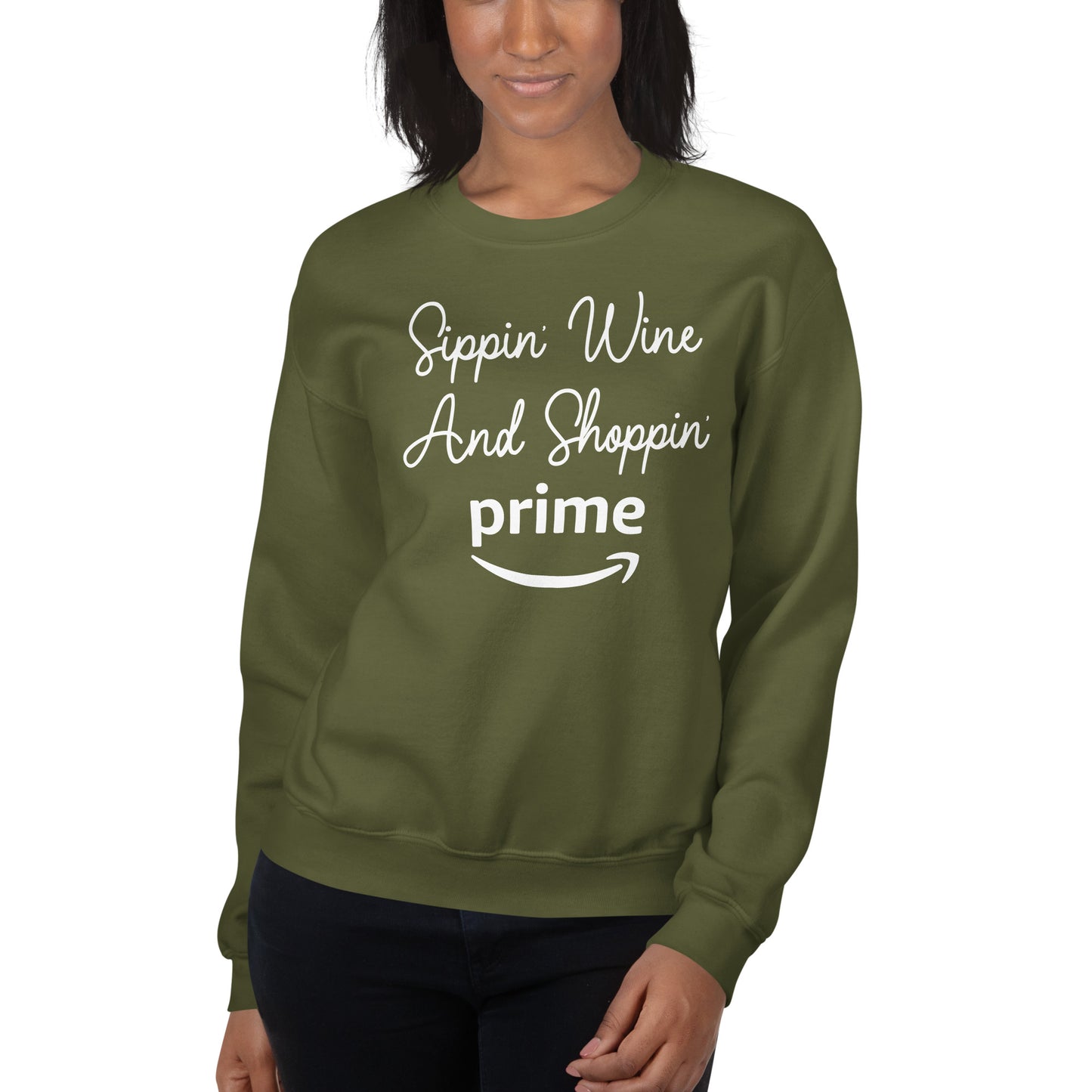 Custom Sippin' Wine And Shoppin' Prime Retro Graphic Unisex Sweatshirt