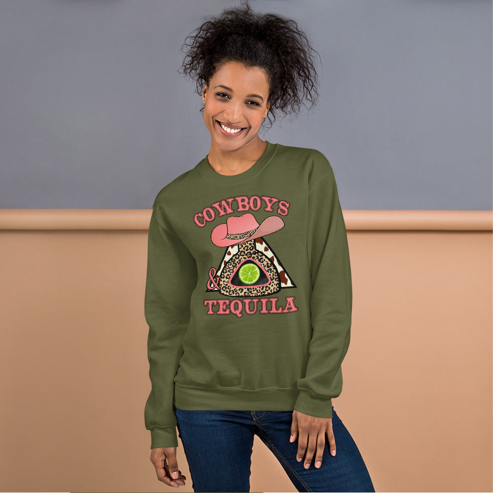 Custom Cowboys And Tequila Leopard Cow Print Retro Graphic Unisex Sweatshirt