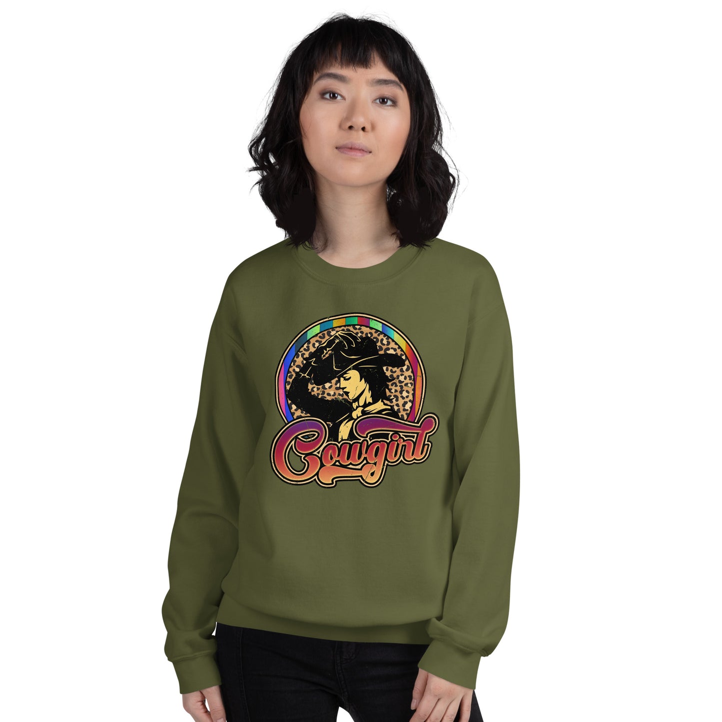 Custom Vintage Cowgirl Leopard Western Retro Graphic Unisex Sweatshirt