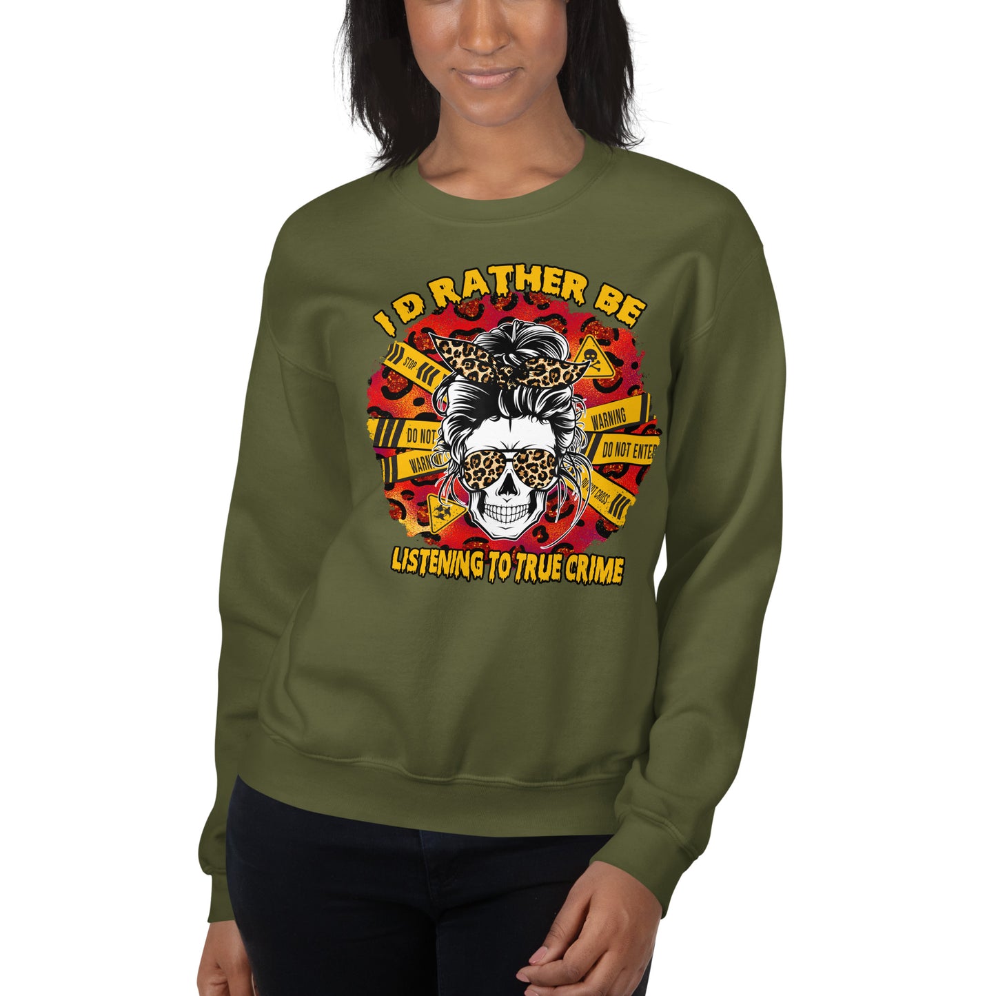 Custom I'd Rather Be Listening To True Crime Retro Graphic Unisex Sweatshirt