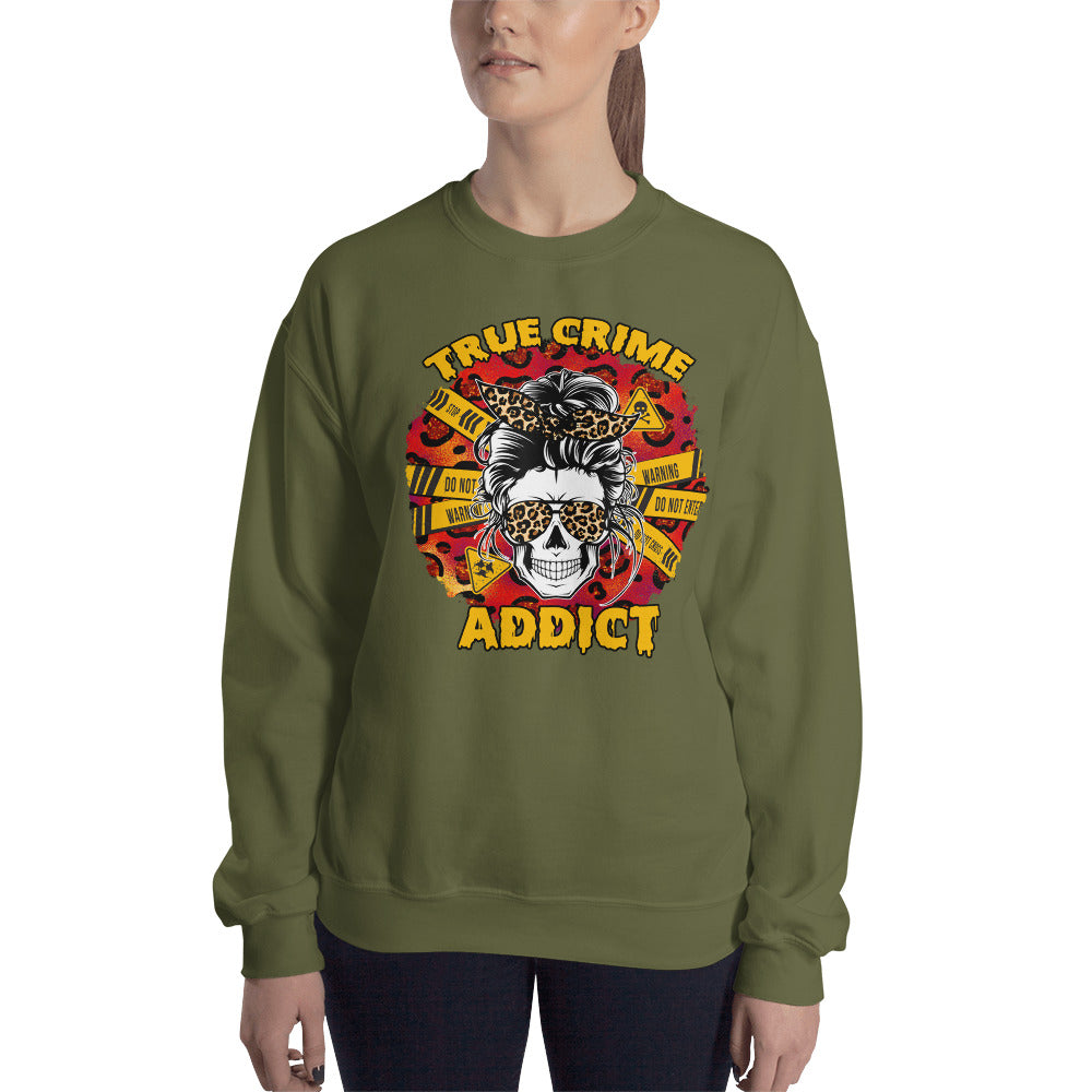 Custom True Crime Addict Skull Retro Graphic Unisex Sweatshirt