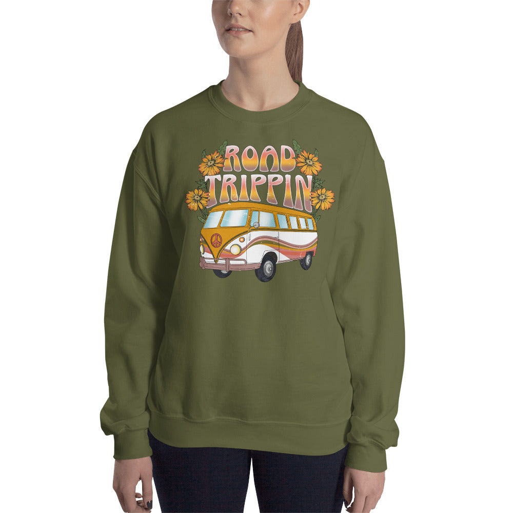 Custom Road Trippin Volkswagon Bus Peace Hippie Retro Graphic Unisex Sweatshirt