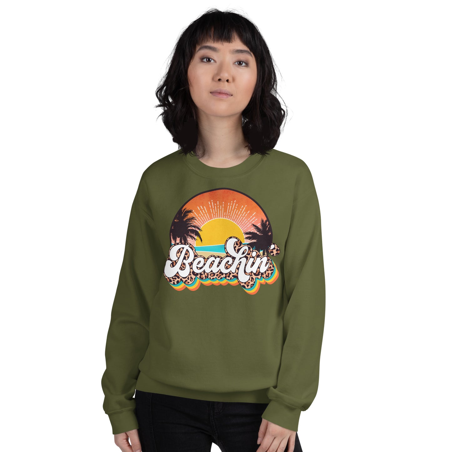 Custom Beachin' Tropical Leopard Retro Graphic Unisex Sweatshirt
