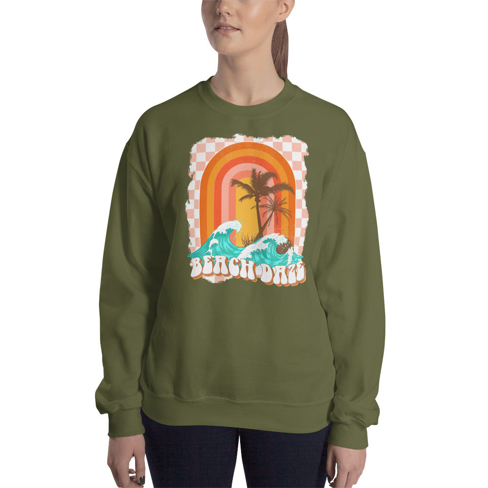Custom Beach Daze Checkered Tropical Retro Graphic Unisex Sweatshirt