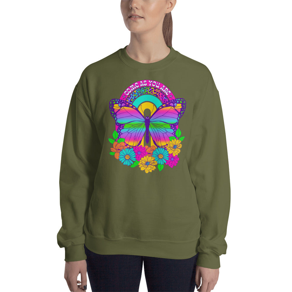 Custom Come As You Are Butterfly Floral Retro Graphic Unisex Sweatshirt
