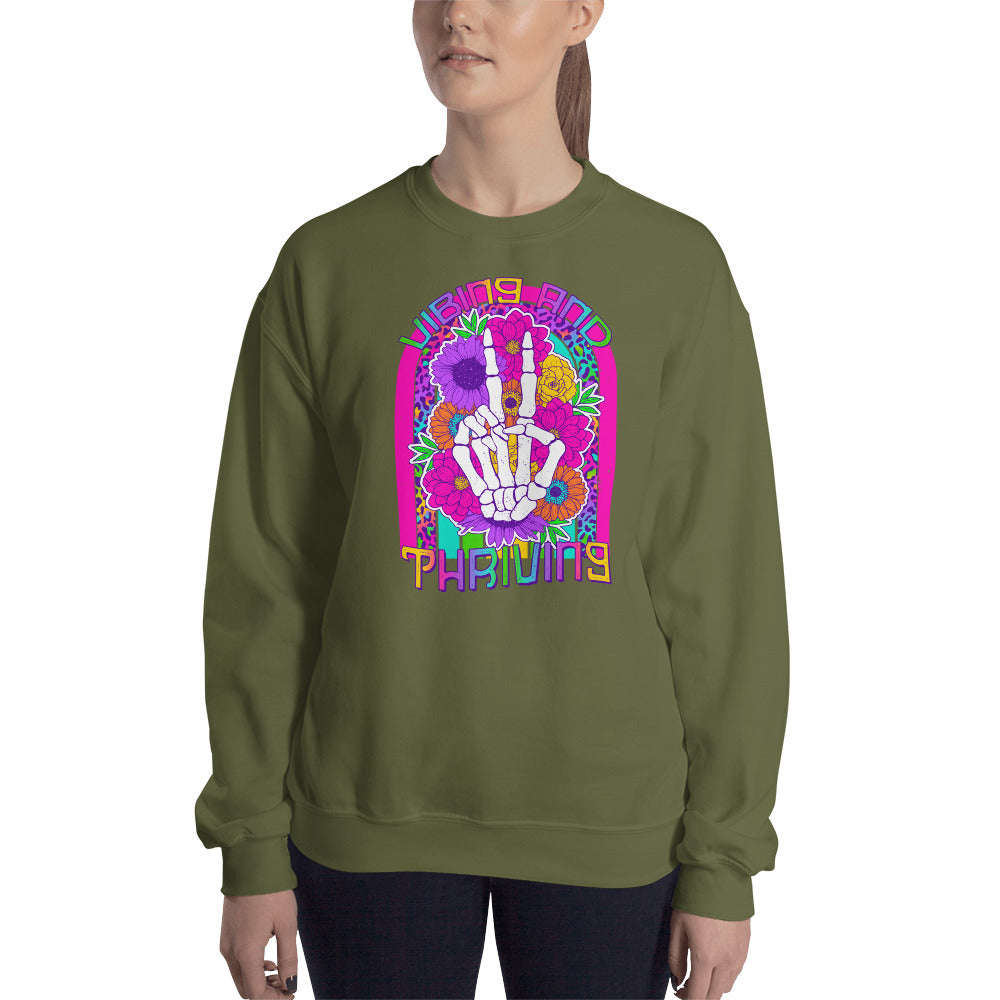 Custom Vibing and Thriving Skeleton Retro Graphic Unisex Sweatshirt