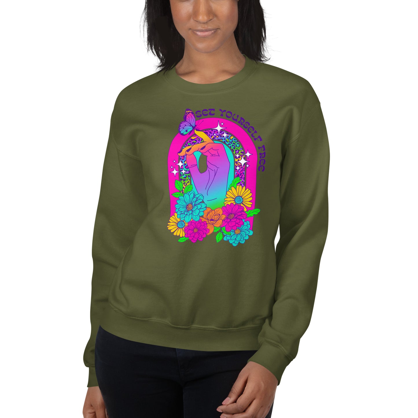 Custom Set Yourself Free Butterfly Retro Graphic Unisex Sweatshirt