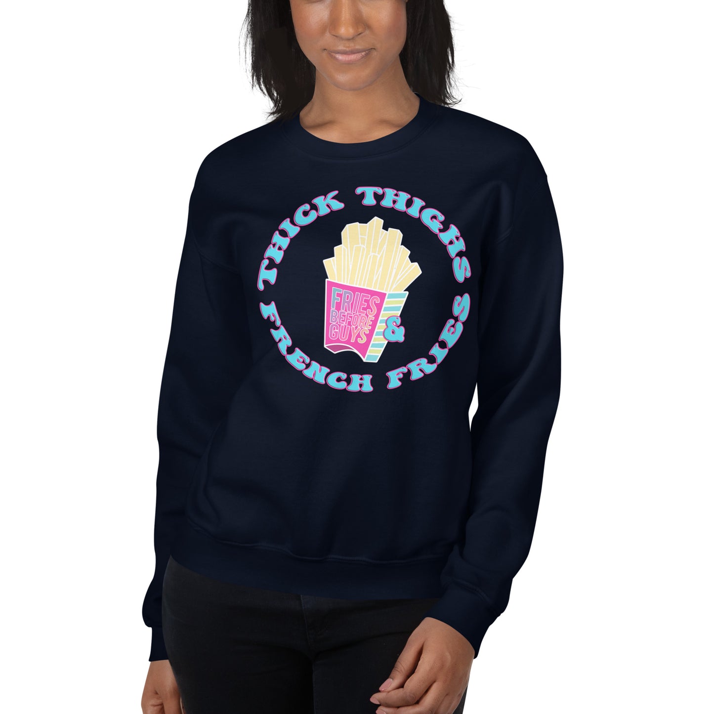 Custom Thick Thighs and French Fries Retro Graphic Unisex Sweatshirt