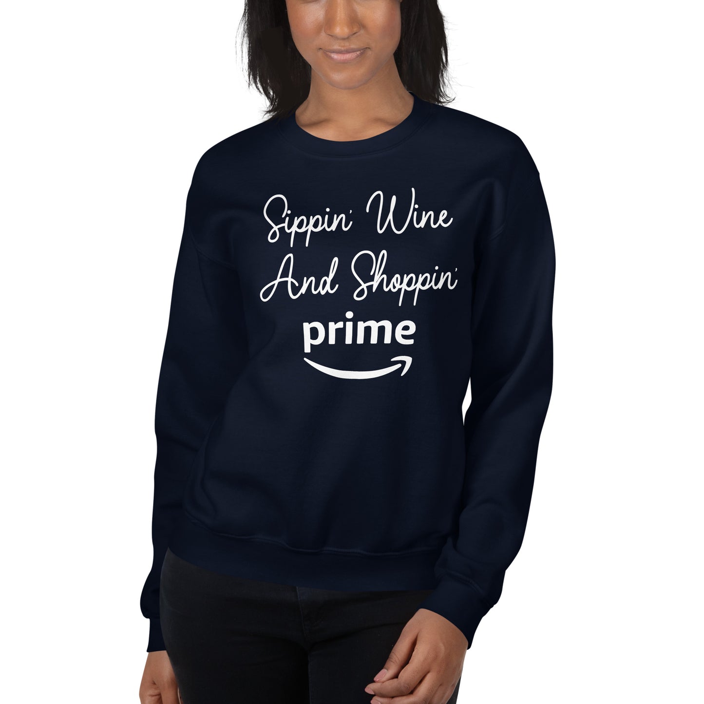 Custom Sippin' Wine And Shoppin' Prime Retro Graphic Unisex Sweatshirt